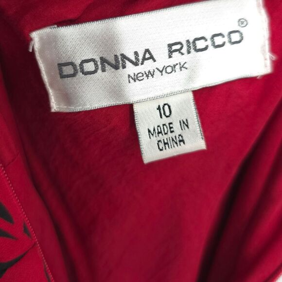 Y2k Donna Ricco 100% Silk Babydoll Halter Dress Red Black Ruffle Hem Open Back - Picture 7 of 16